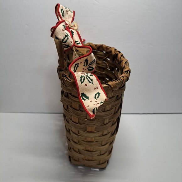 Christmas Card Basket Bath & Body Hanging Santa Claus Wood Woven Festive Ribbon - Picture 7 of 8